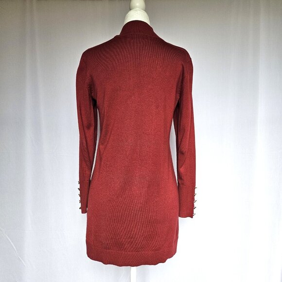 JM COLLECTION Garnet / Maroon Women's Long Cardigan Sweater, Size Petite Petite - Picture 7 of 10